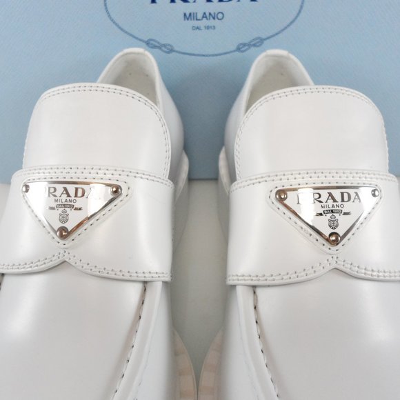 NIB$1200 Prada Spazzolato Triangle Logo Platform Leather Slip-On Loafers 39 - Picture 8 of 13